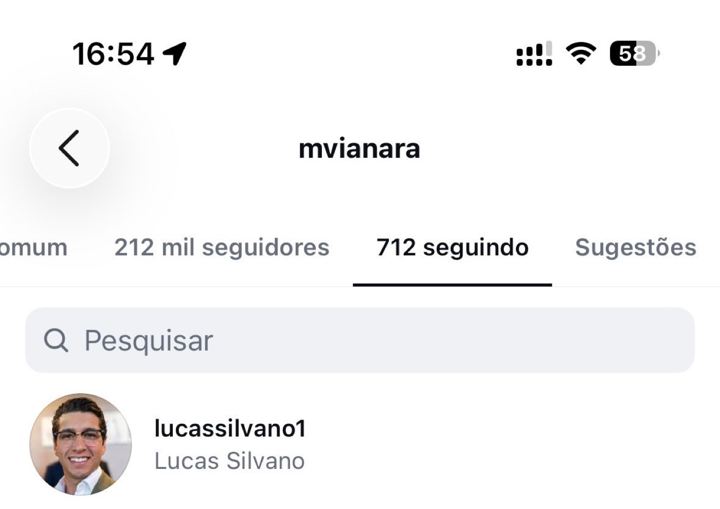 Marcos Viana segue o Lucas no Instagram