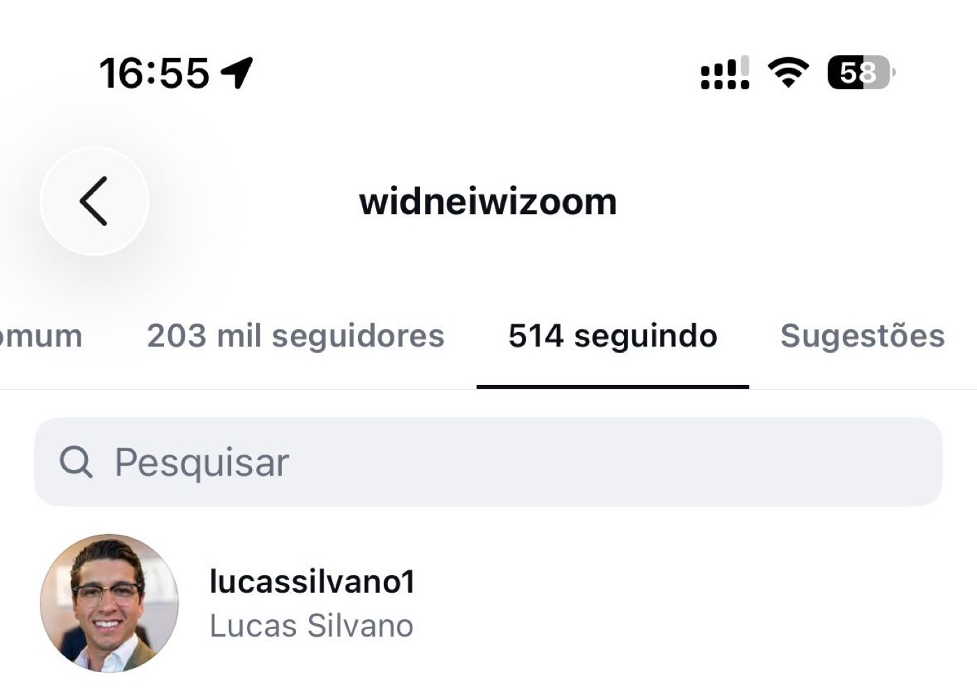 Widnei Eduardo segue o Lucas no Instagram